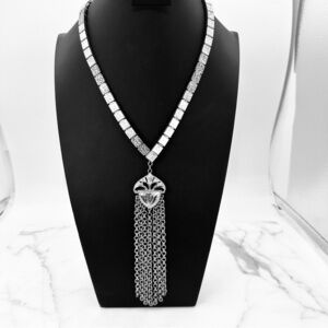 Vintage Necklace with Chain Tassel Y Texture Link Estate Jewelry Statement 1960s